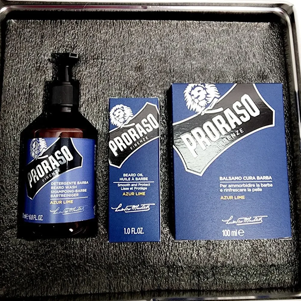 Beard Care Set Azur Lime Wash Oil Balm Kit Men’s Grooming Gift Set New
